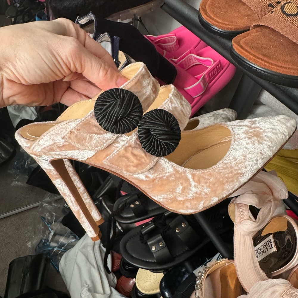 CHLOE’ GOSSELIN ROSIE VELVET MULE HEELS ICE PINK 36 - Picture 10 of 10